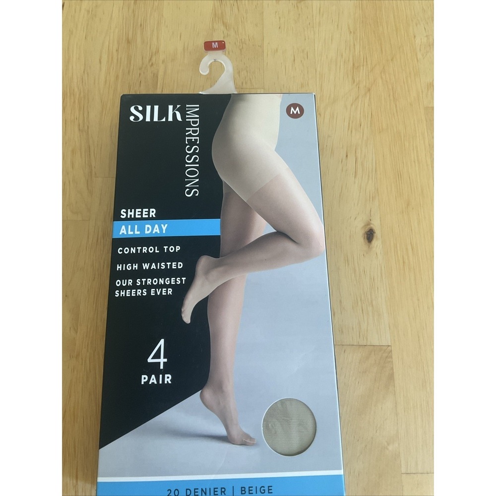 Silk Impressions Womens Sheer All Day Tights Pantyhose 4 Pair Beige Medium